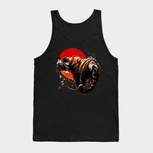 Abstract Tiger portrait on Red Sun Tank Top